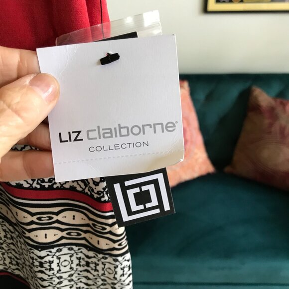 LIZ CLAIBORNE size L Red Black White Print Sleeveless Button Front Tank Top NWT - Picture 5 of 5